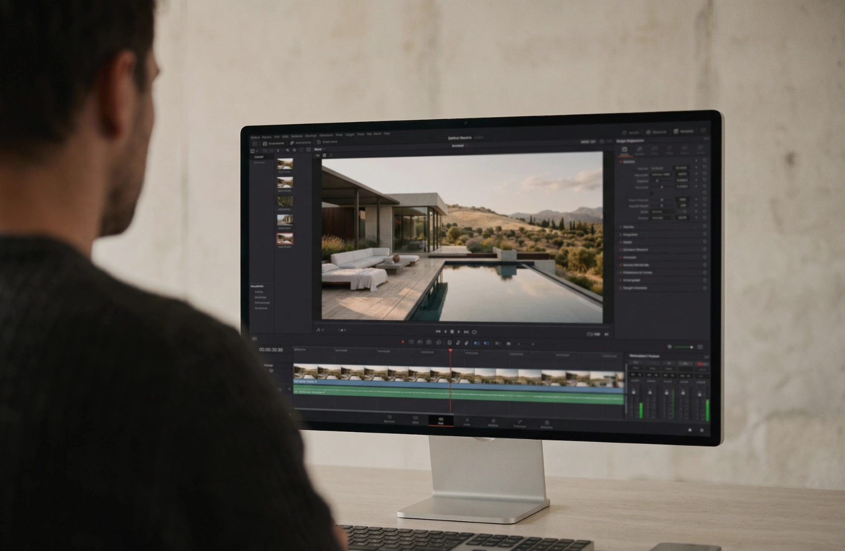 Editing a property film in a studio